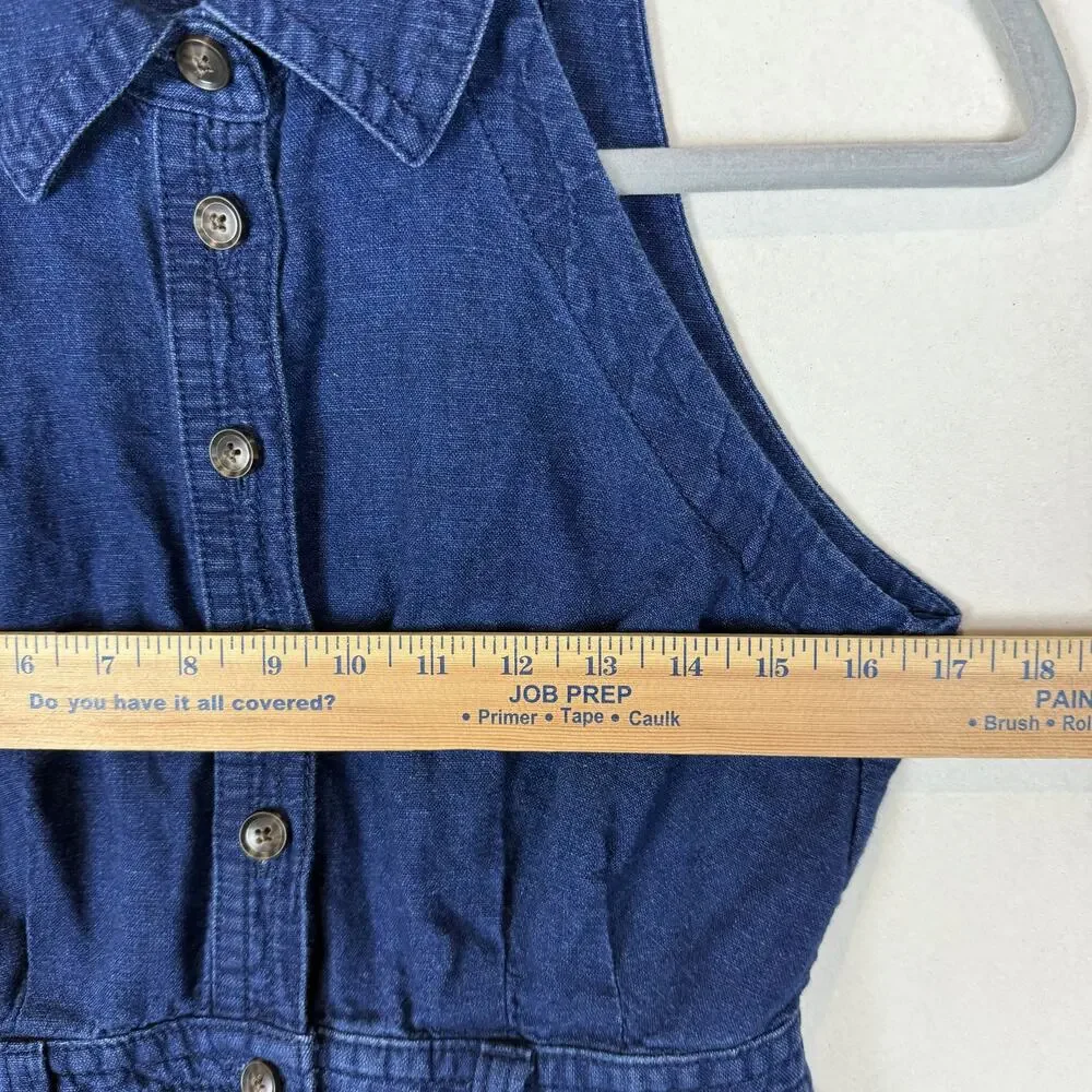 Banana Republic Camp Romper Womens 2 Petite Blue Linen Button Front Tie Waist‎